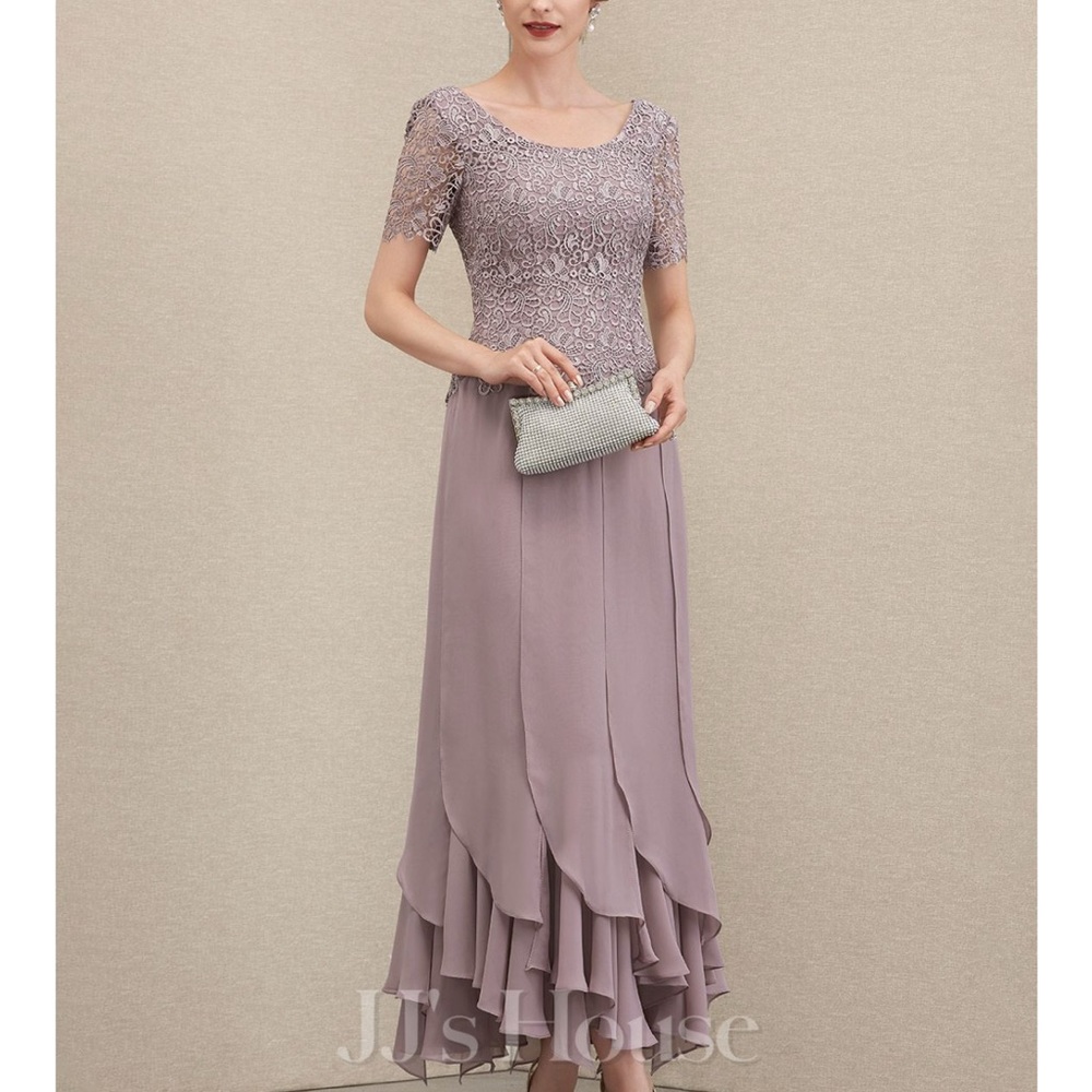 A-line scoop neck, Lace Chiffon Evening Gown
